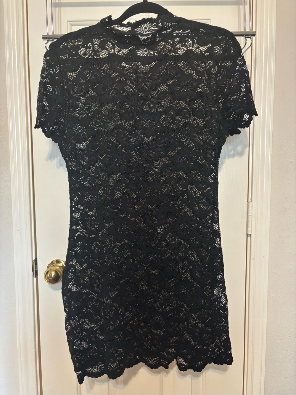 AvidLove Black Floral Lace Short Sleeve Mini Dress
